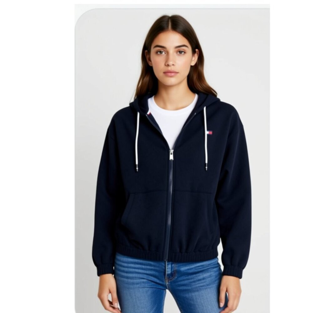 Tommy Hilfiger Black Hoodie Jacket Full Zip Women's XL
